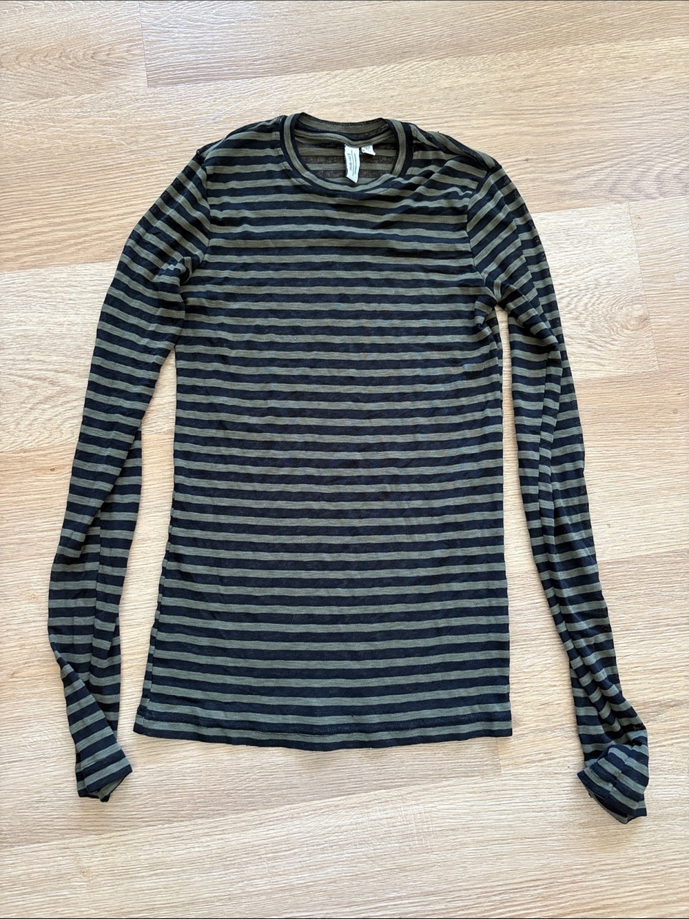 & Other Stories Olive and Black Striped Crewneck Top